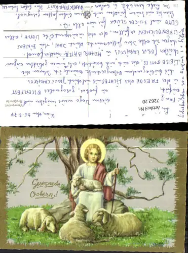 726220 Künstler AK Ostern Jesus Heiligenschein Lämmer Hirtenstab