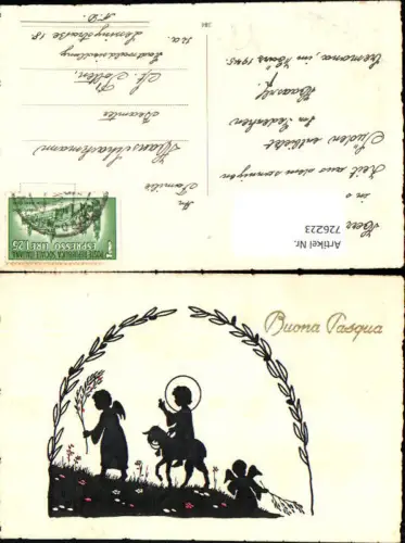 726223 Künstler AK Silhouette Jesuskind Engel Ostern Buona Pasqua