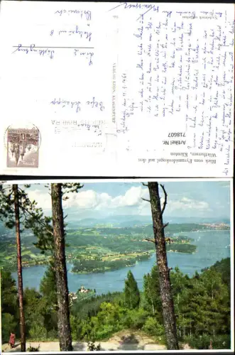 718607 Blick v. Pyramidenkogel a. d. Wörthersee Pörtschach Bäume i. Vordergrund