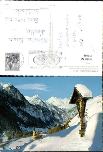 718698 Heiligenblut a. d. Großglockner Hochalpenstraße Wegkreuz Kirche im Winter