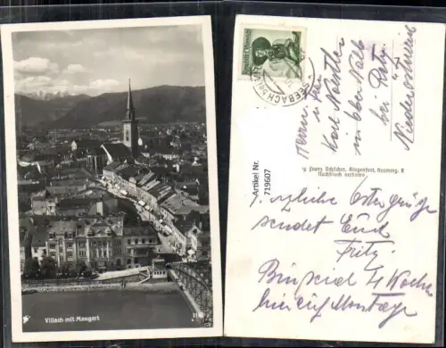 719607 Foto AK Villach m. Mangart Brücke i. Vordergrund