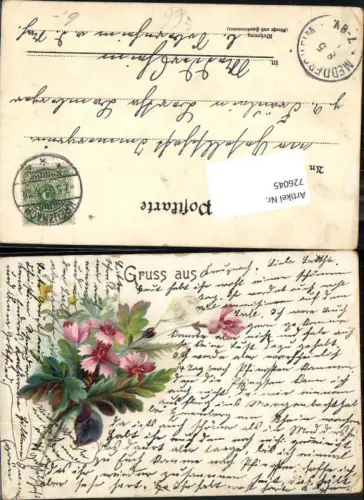 726045 tolle Lithographie Blumen Rosen Stp. Meddersheim b. Nahe Glan Sobernheim
