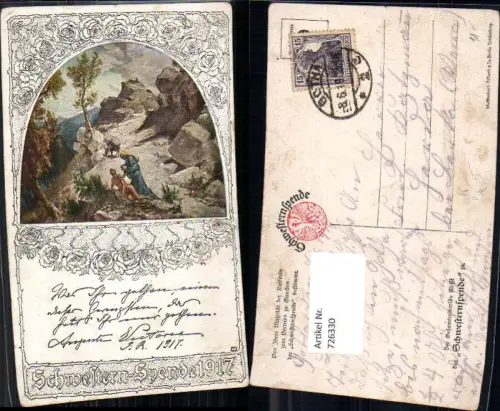 726330 Künstler AK Nackter Mann Frau Esel a. Berg Schwestern Spende 1917 pub Meisenbach Riffarth Co