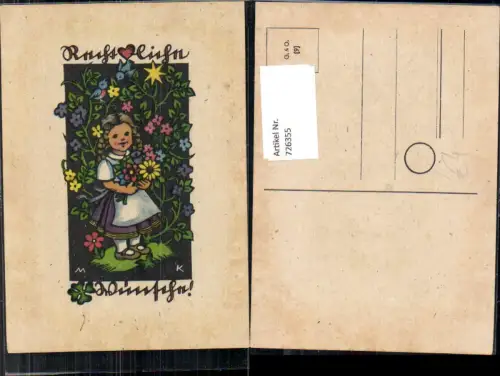 726355 Künstler AK M. K. Kind Mädchen mit Blumen