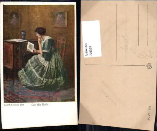 726369 Künstler AK Karl M. Schuster Das alte Buch Frau liest Lesen