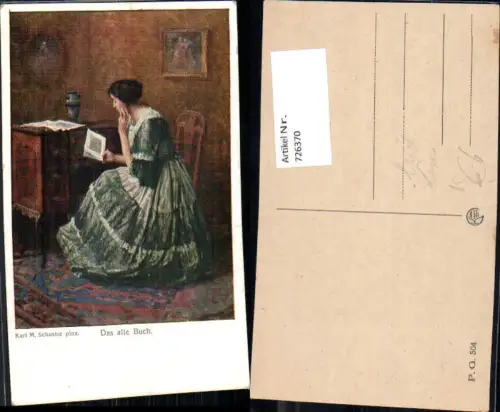 726370 Künstler AK Karl M. Schuster Das alte Buch Frau liest Lesen