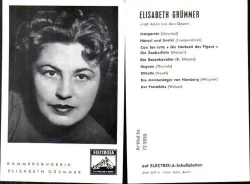 725930 Musik Kammersängerin Elisabeth Grümmer