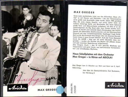725939 Musik Max Greger Autogramm Ariola Saxophon