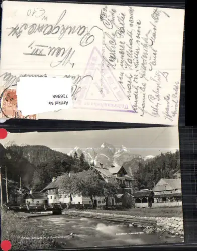 716968 Foto AK Gosau Schmid m. d. Donnerkogel Brücke Gosau-Hintertal Gosauschmied