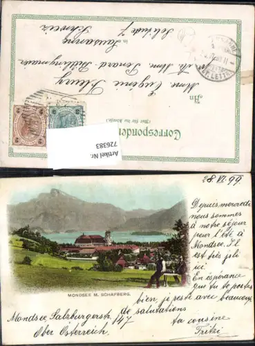 726383 Lithographie Mondsee m. Schafberg 1899 gel Lausanne Stp.