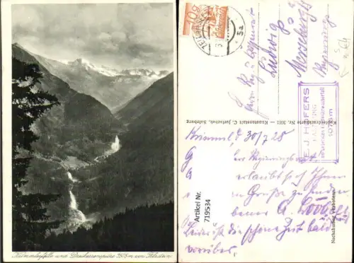 719534 Krimml Krimmlerfälle Dreiherrenspitze v. Filzstein Stempel E. J. Hofers Handlung Krimmler Wasserfall