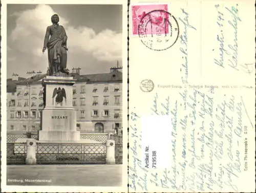 719538 Foto AK Salzburg Mozartdenkmal Statue Mozart
