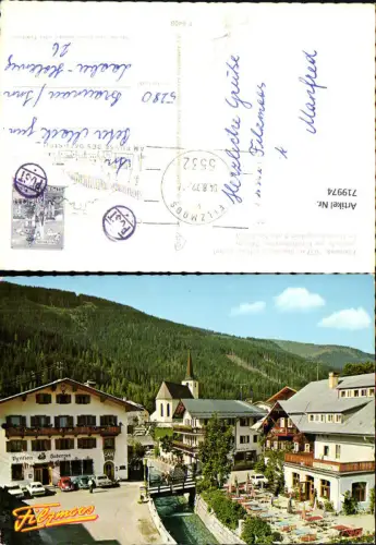 719974 Filzmoos Ortsansicht m. Kirche Pension Hubertus VW Käfer