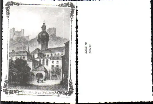 720219 Schöne Künsterkarte Radierung Salzburg Peterskirche