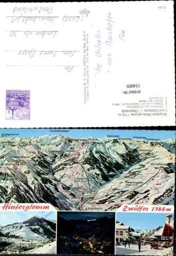 724005 Mehrbild AK Hinterglemm Saalbach-Hinterglemm Panorama Dorfstraße Nachtansicht