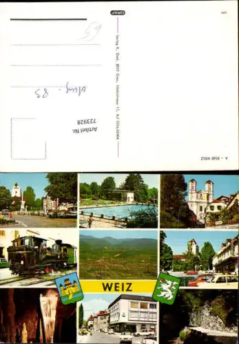 723928 Mehrbild AK Weiz Schwimmbad Dampflok Sparkasse Ortsmotive