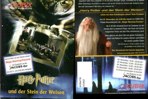 725402 Film Reklame Harry Potter u. d. Stein der Weisen Ufa Palast Alexanderplatz Berlin Kino