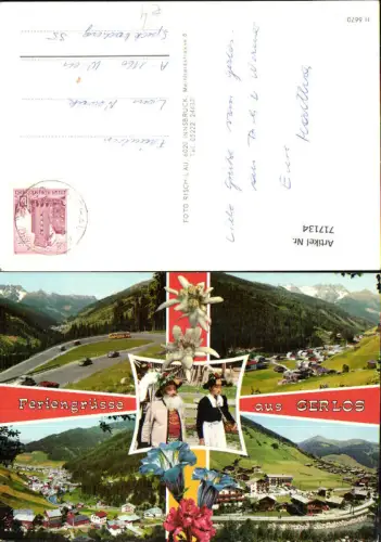 717134 Mehrbild AK Gerlos Ansichten Gerlospass Tracht Edelweiß Enzian Bus