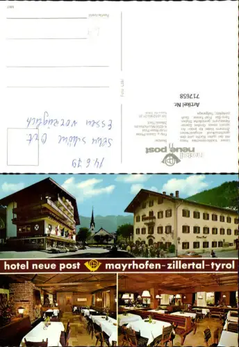 717658 Mehrbild AK Mayrhofen im Zillertal Hotel Neue Post Dorfmotiv mit Kirche Gaststube