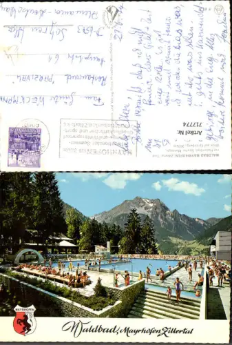 717774 Waldbad Mayrhofen Zillertal Schwimmbad Blick auf Grünberg