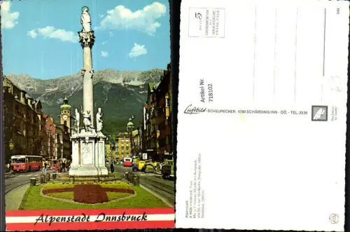 718102 Innsbruck Maria-Theresien-Straße Annasäule mit Blick auf Nordkette u. Hafelekar Bus