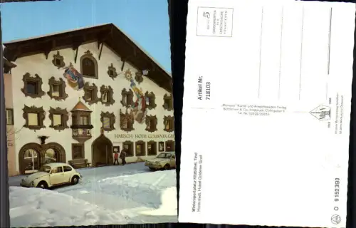 718103 Foto AK Kitzbühel Hinterstadt Hotel Goldener Greif im Winter VW Käfer