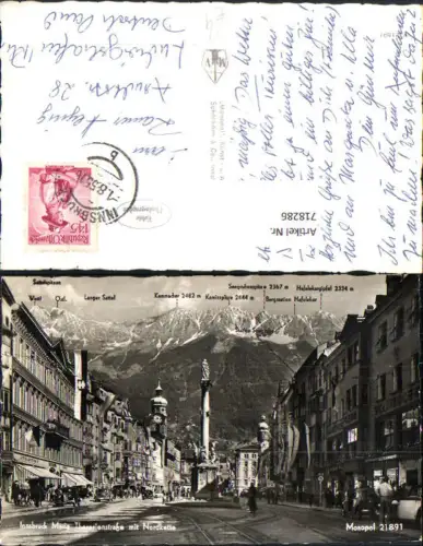 718286 Foto AK Innsbruck Maria Theresienstraße mit Nordkette Annasäule