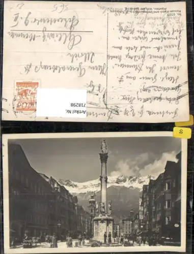 718298 Foto AK Innsbruck Maria Theresienstraße Annasäule Nordkette Stempel