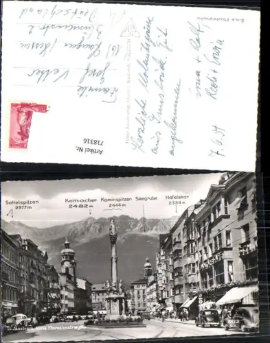 718316 Foto AK Innsbruck Maria Theresienstraße Annasäule Nordkette Gipfelkarte