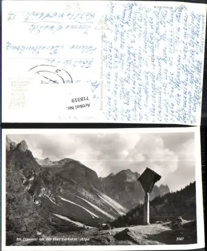 718319 Foto AK Neustift im Stubaital Pinnistal b. der Herzeben Alpe Wegkreuz Herzebner Almwirt