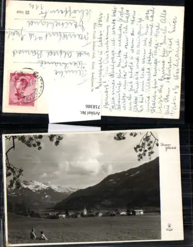 718386 Foto AK Stumm im Zillertal Ansciht mit Kinder auf Wiese i. Vordergrund