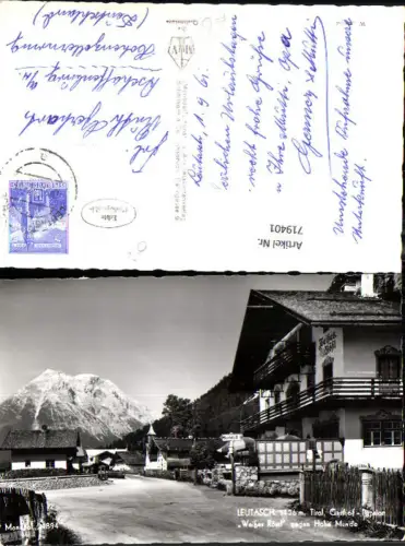 719401 Foto AK Leutasch Tirol Gasthof Pension Weißes Rössl geg. Hohe Munde Wegweiser Seefeld
