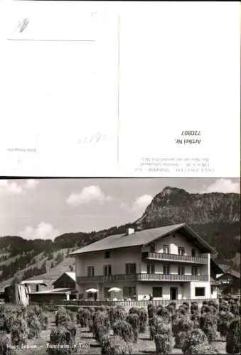 720807 Foto AK Tannheim i. Tirol Haus Enzian Ansicht m. Heinzen Heuernte