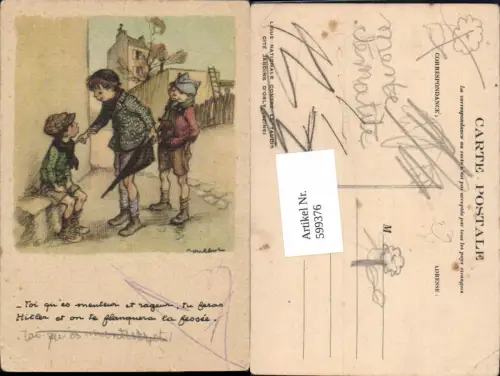 599376,Künstler AK Francisque Poulbot Kinder Schirm Leiter Jungen