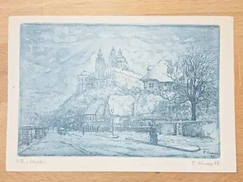 Stich Radierung F. Knapp Melk an der Donau Straße