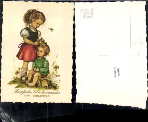 724928 Künstler AK Hilde Geburtstag Kinder Mädchen Kamm Haare Schmetterling