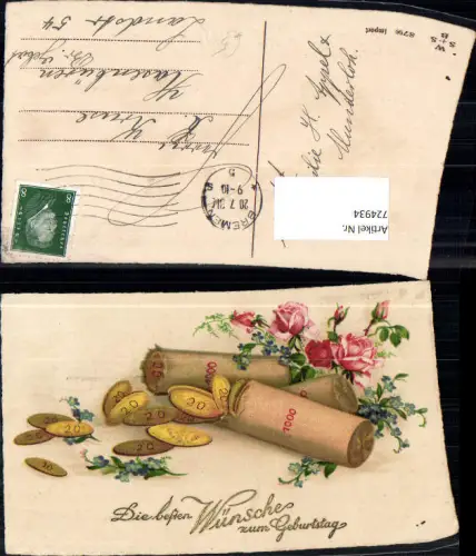 724934 Geburtstag Münzen Münzrollen Rote Rosen Blumen Geld
