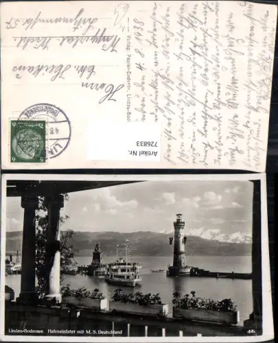 726833 Foto AK Lindau Bodensee Hafeneinfahrt M.S. Deutschland Binnenschiff Dampfer Schiff Leuchtturm
