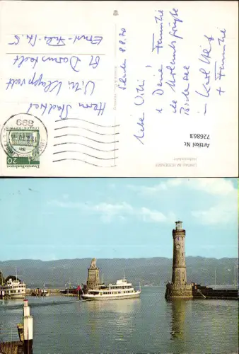 726863 Lindau a. Bodensee Hafeneinfahrt Binnenschiffe Dampfer Schiffe Leuchtturm