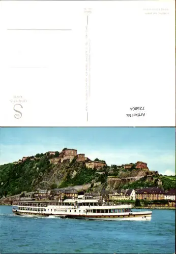 726864 Koblenz a. Rhein Festung Ehrenbreitstein Binnenschiff Schiff Dampfer Rüdesheim