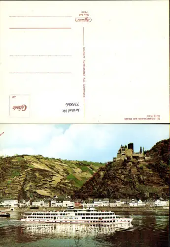 726866 St Goarshausen a. Rhein Burg Katz Binnenschiff Schiff Drachenfels im Vordergrund