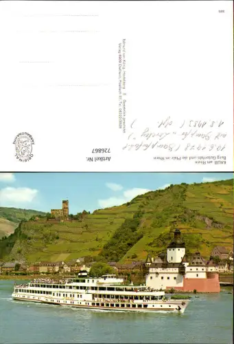 726867 Kaub am Rhein Burg Gutenfels Pfalz a. Rhein Schiff Binnenschiff Dampfer Loreley