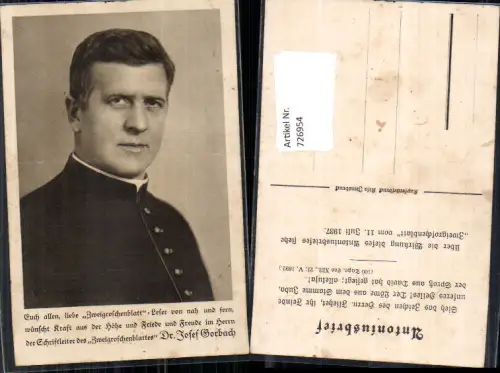 726954 Dr Josef Gorbach Priester Schriftleiter Zweigroschenblattes Antoniusbrief Religion