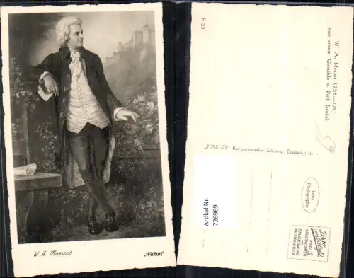 726969 Künstler AK Prof. Janschek W. A. Mozart in Salzburg Festung i. Hintergrund Musik Komponist