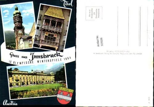 727026 Mehrbild AK Innsbruck IX Olympische Winterspiele 1964 Goldenes Dachl Bez. Innsbruck
