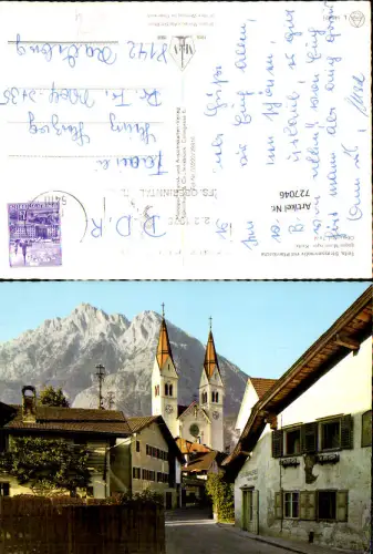 727046 Telfs Strassenmotiv mit Pfarrkirche geg. Mieminger Kette Bez. Innsbruck-Land