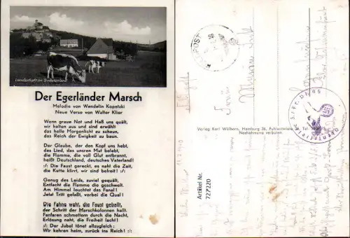 727220 Liedkarte Der Egerländer Marsch Melodie Kopetzki Verse Klier Musik Feldpost Dienststelle 3
