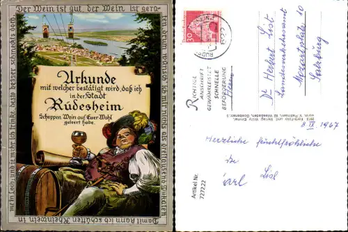 727222 Künstler AK Urkunde Rüdesheim Wein Trinkerhumor Spruch Alkohol