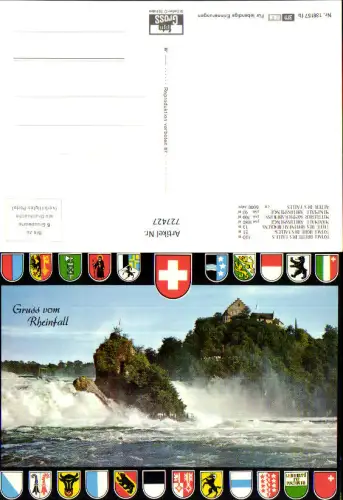 727427 Gruss vom Rheinfall Neuhausen am Rheinfall Wasserfall Schloss Laufen Wappen Kantone Schweiz
