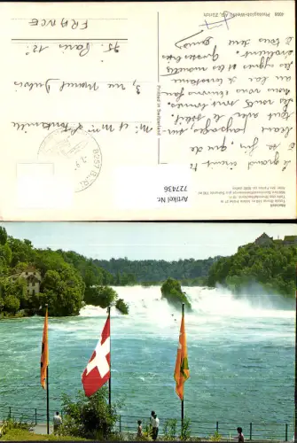 727436 Rheinfall Neuhausen am Rheinfall Wasserfall mit Schloss Laufen u. Fahnen Schweiz i. Vordergrund